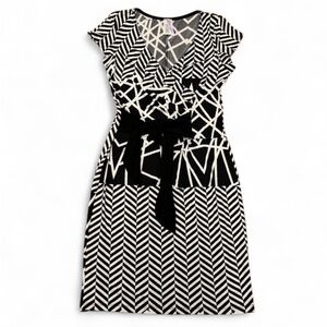 Purple Rain Black and White Ruffled Tie Front Sheath Dress